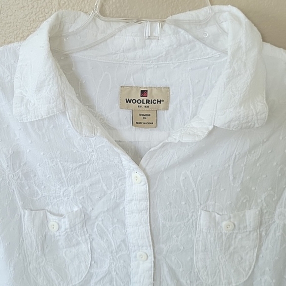 Woolrich Womens White Floral Embroidered Button Down Shirt - Size XL - Picture 2 of 9